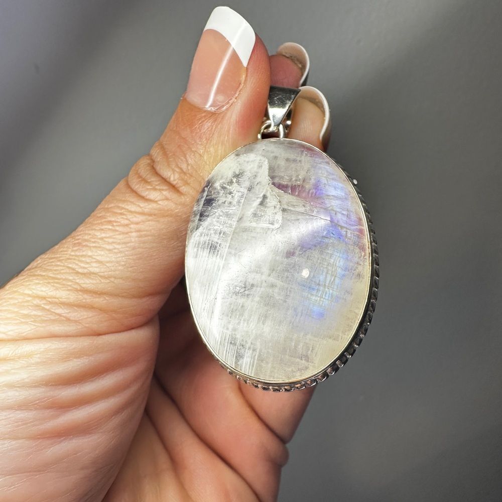 Massive 26x36mm oval Moonstone cabochon pendant in solid‎ sterling silver!